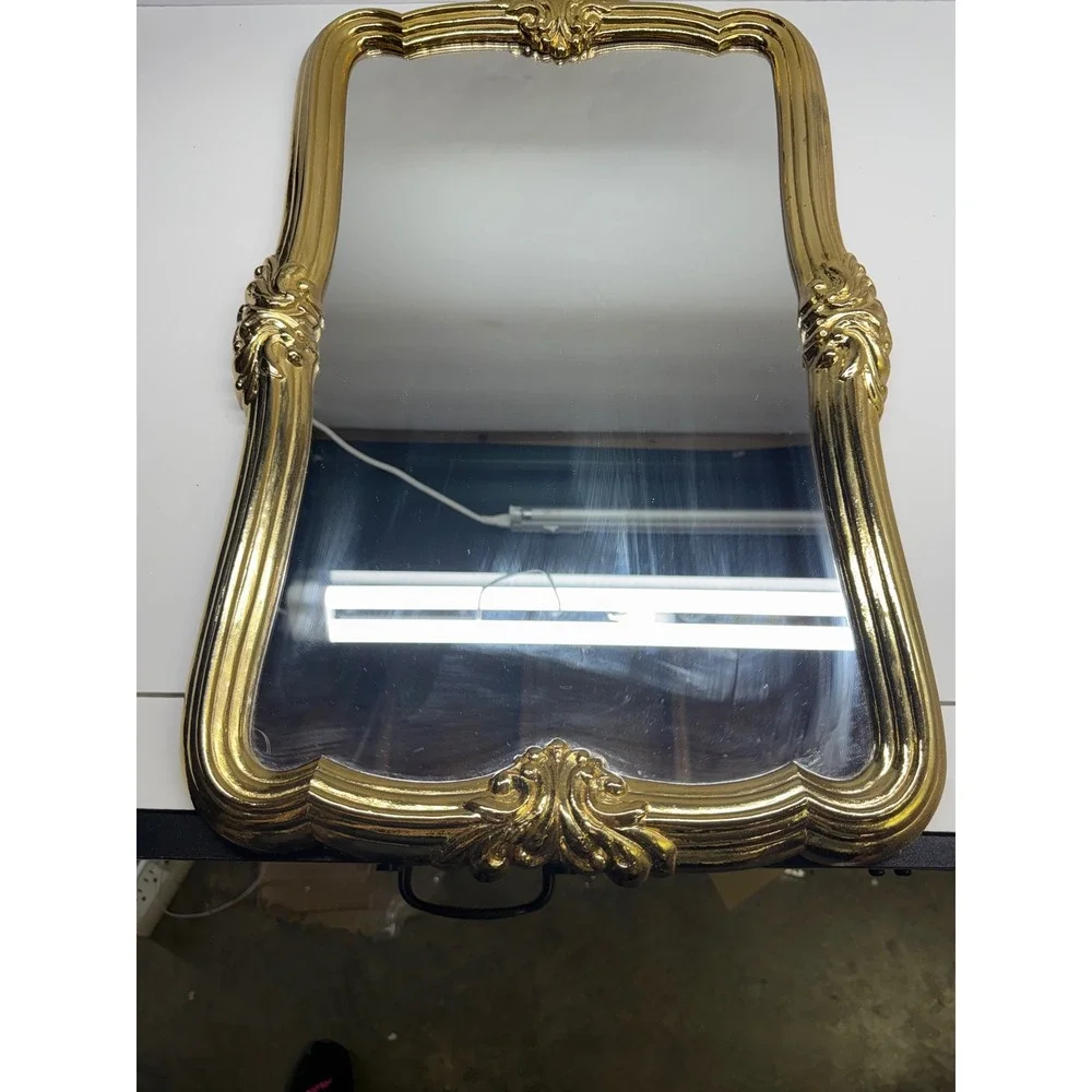 Vintage Gold Ornate Wall Mirror and Matching Console Shelf Set Hollywood Regency